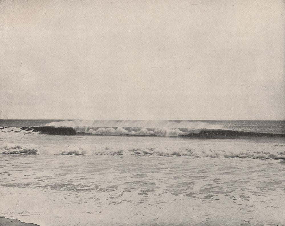 The wave breaking on the coast, New Jersey. Surf 1895 old antique print